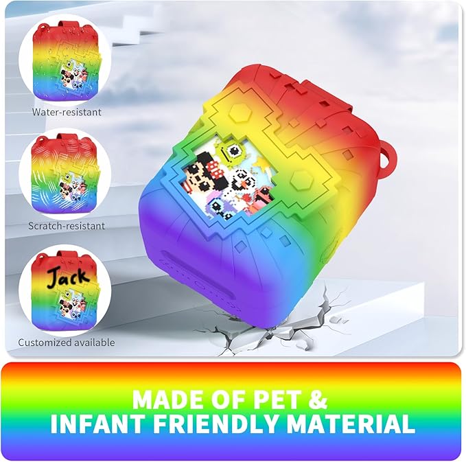 Soft Silicone Case for Bitzee Disney Interactive Toy Digital Pet, Shockproof and Protective Carrying Case for Bitzee Disney Virtual Electronic Pets with Lanyard for Kids (Rainbow)
