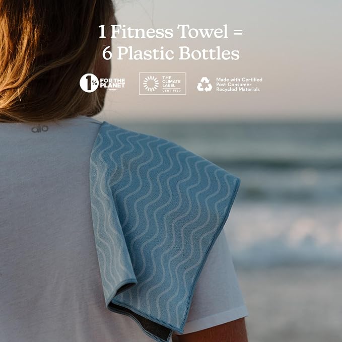 Nomadix Fitness Towel- Microterry Quick-Dry Gym & Yoga Sweat Towel, Odor-Resistant, Ultra Absorbent, Sand & Pet Hair-Resistant, Recycled Material, 30″×16″- Regenerative Black- Pale Blue