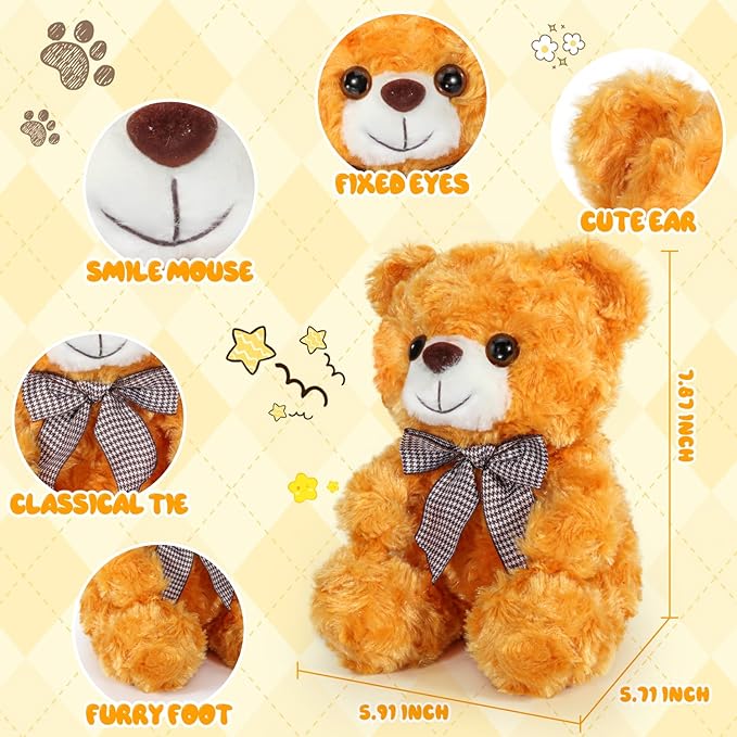 Teddy Bear Stuffed Animal, Bright Yellow Bear Plush Toy for Boys Girls Kids 3+, 8″ Soft Bear Gifts for Preschool Toddlers, Teddy Bear Baby Shower Decorations, Birthday Xmas Gift