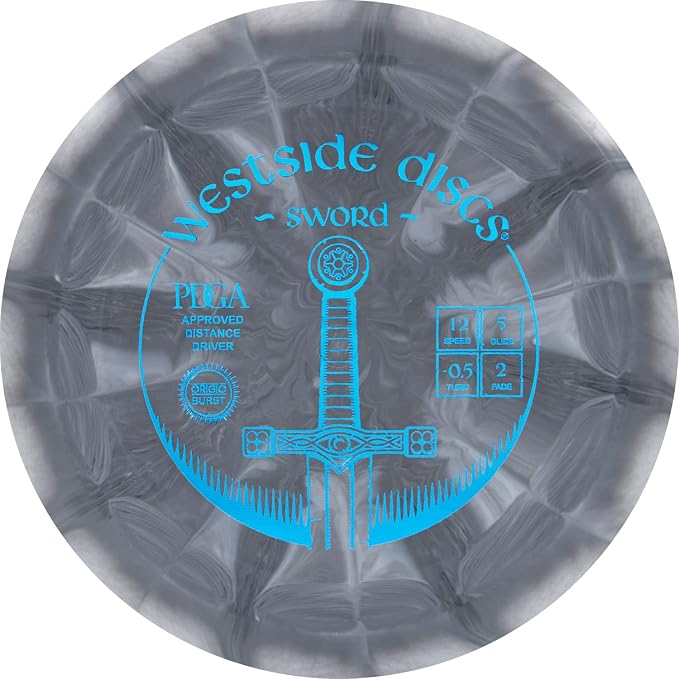 Westside Discs Origio Burst Sword Disc Golf Disc | User Friendly and Controllable Disc Golf Disc | Straight Flying Distance Driver | 170g Plus | Stamp Color Will Vary (Gray)