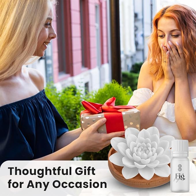 Aroma Diffuser Diatomite Peony Flower Essential Oil Diffuser with Aromatherapy Fragrant Oil for Home, Room Decor Fig Fragrance 10 ML (Diatomite Peony Flower (White))
