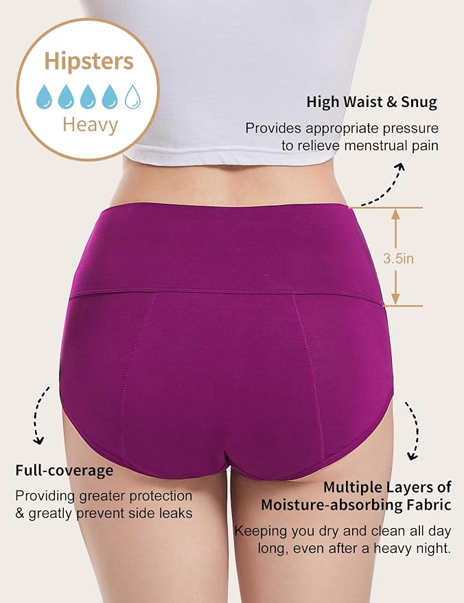 ECO PERIOD Heavy Flow Period Underwear for Women Leakproof Period Panties | Menstrual Underwear for Teen, All-Day Long - Overnight Protection, Women's Postpartum High Waist Brief, Absorb up to 50ML