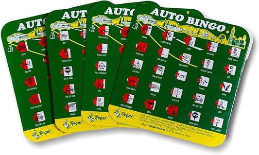 Regal Games Finger-Tip Shutter Bingo Cards with Sliding Windows - Auto Bingo Game Set - Assorted Travel Game for Adults & Kids - Reusable, No Chips & Daubers Needed - 4 Packs - Green