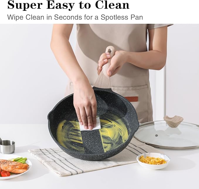 Kordisen Non Stick Frying Pan Skillet with Lid, 8 inch Small Egg Pan | Non Toxic, Healthy, Induction Compatible, Heat Resistant Handle, PFOA Free