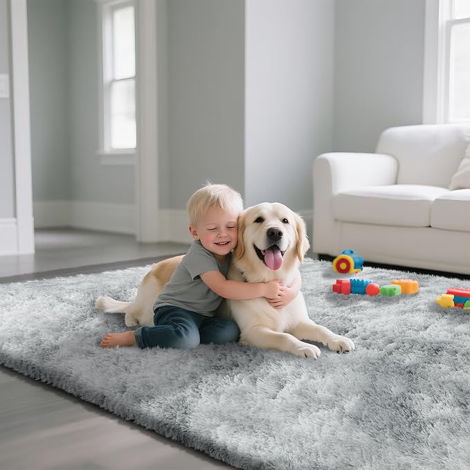yongyangjuxin Fluffy Rug Shag Area Rug, Mottling Grey 6x9 Area Rugs for Living Room, Large Shag Area Rugs for Bedroom Room Home Decor, Upgrade Anti-Skid Rectangular Fuzzy Rugs