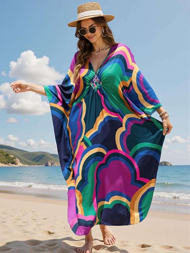 Mumu Dresses for Women Plus Size, Bohemian Kaftan Beach Cover Up Long Maxi Nightgown Soft Loungewear