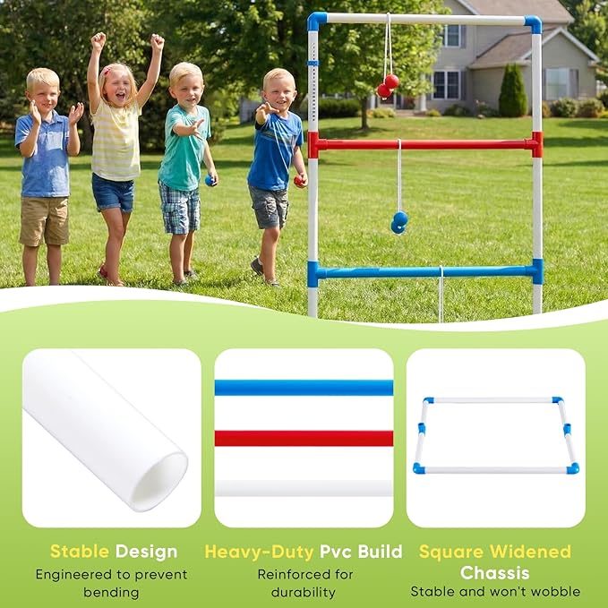 OLIXIS Ladder Ball, Golf Tossing Ball Set for Ladder Toss Game, Ladderball Outdoor Games for Lawn & Backyard for Adults & Kids, Complete with 6 Bolas, Scoreboards & Carry Bag, White
