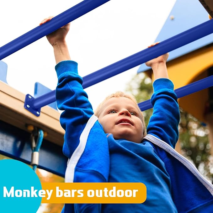 Dunzy 12 Pack Monkey Bars Swing Set Accessories Rods Playset Ladder Rungs Hardware Kit Steel Monkey Bar with Screws for Backyard Playground Equipment Mounting Plates(16.5 Inch,Blue)