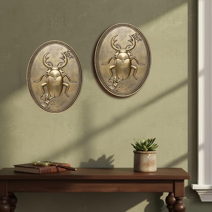 Newinhome Vintage Beetle Wall Sculpture, Antique Wall Decor, Ladybug Wall Decor, Hanging Decoration with Embossed Beetle Design, Vintage Decor for Living Room Bedroom and Hallway, Housewarming Gift