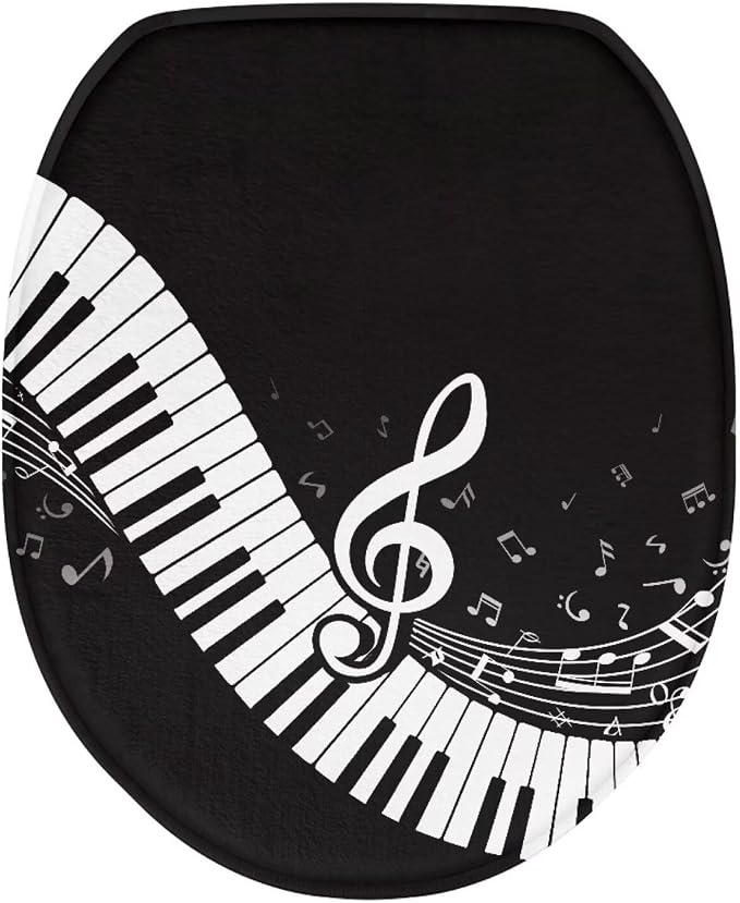 Toilet Seat Cover, Suitable for Most Round and Elongated Toilet Seats, Bathroom Decoration Fits Home Hotel Toilet Lid Cover-Piano Keyboard Notes