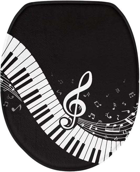 Toilet Seat Cover, Suitable for Most Round and Elongated Toilet Seats, Bathroom Decoration Fits Home Hotel Toilet Lid Cover-Piano Keyboard Notes