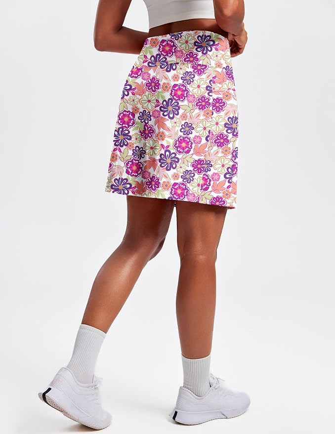 PINSPARK 19" Knee Length Skorts for Woman with Pockets UPF 50+ Golf Skirts | 4 Pockets, Built-in Shorts, High Waisted & Tummy Control, Moisture-wicking for Golf Athletic Tennis Workout Casual