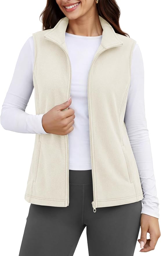 MAGCOMSEN Women's Fleece Vest Outerwear Sleeveless Lightweight Zip Jackets Warm Soft Vests with Zipper Pockets