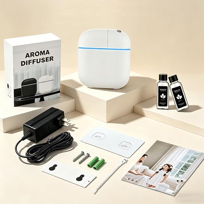 Hotel Scent Diffuser Kit for Home, Includes 2 Premium Oils, Waterless Essential Oil Aromatherapy Diffuser Cover 3500 Sq.ft. App Control,Powerful Nanotechnology System for Large Room Office Spa-White