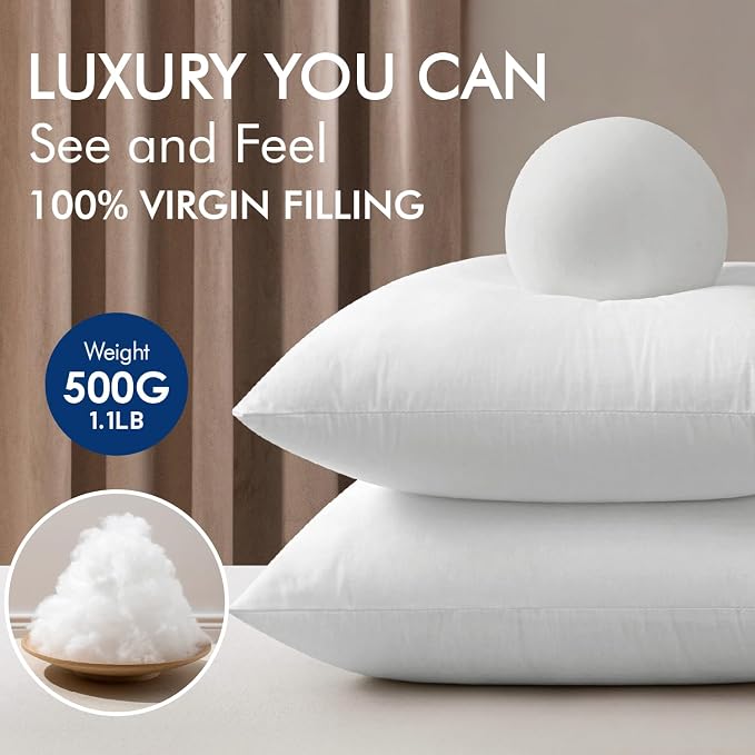 MIULEE 26x26 Inch Pillow Inserts Pack of 4-100% Cotton Cover | White Throw Pillow with 100% Virgin Microfiber for Bed Sofa Couch Living Room, All-Season Decorative Back Support