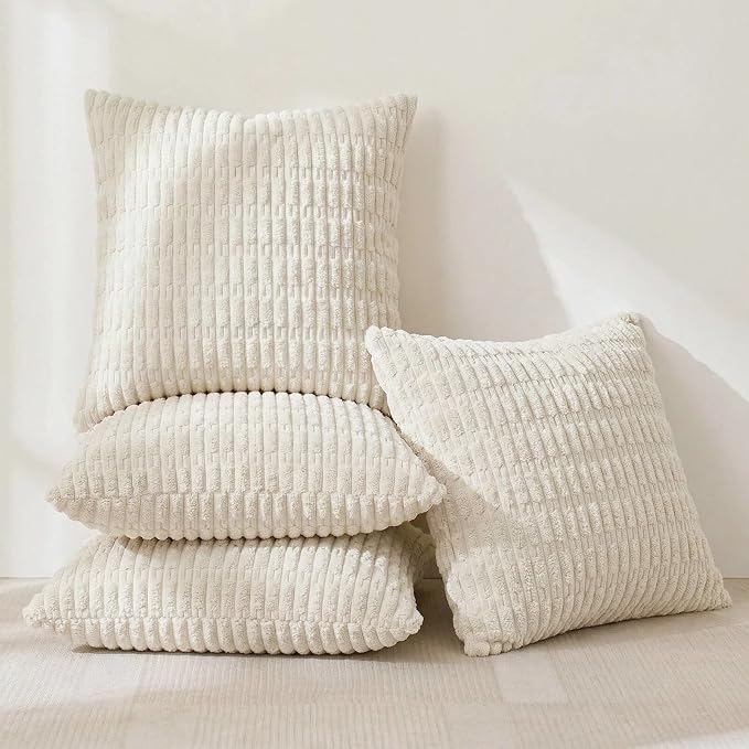 Fancy Homi 4 Packs Decorative Throw Pillow Covers for Living Room Couch Bed, Modern Farmhouse Boho Home Décor Accent Cushion Case, 18" x 18", Cream