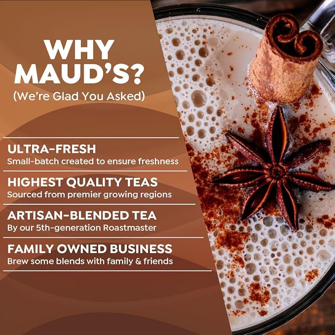 Maud's Espresso Chai Tea Latte Pods, 36 ct, Single Serve Chai Tea Pods - 100% Gourmet Blended Tea Leaves, Compatible with Keurig K Cups Maker