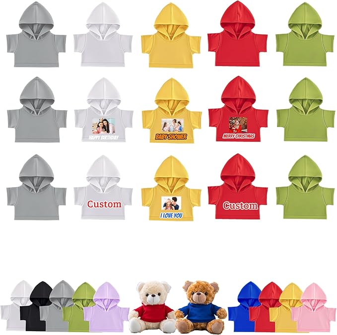 15 Pcs Personalized Teddy Bear Clothes with Name Photo, Custom Stuffed Animal Clothing Fit 8-16inch Stuffed Bears Clothes, Personalized Doll Clothing Make Your Own Plush Doll Shirt