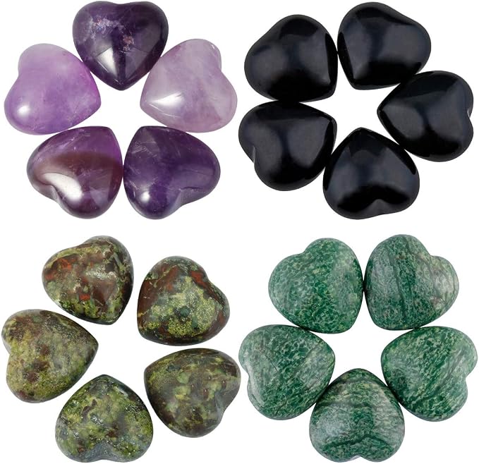 SUNYIK Assorted Crystal Stone Carved Puff Heart Pocket Stone Set, Healing Palm Crystal Set for Christmas, Pack of 8(Mini Size 0.5'')