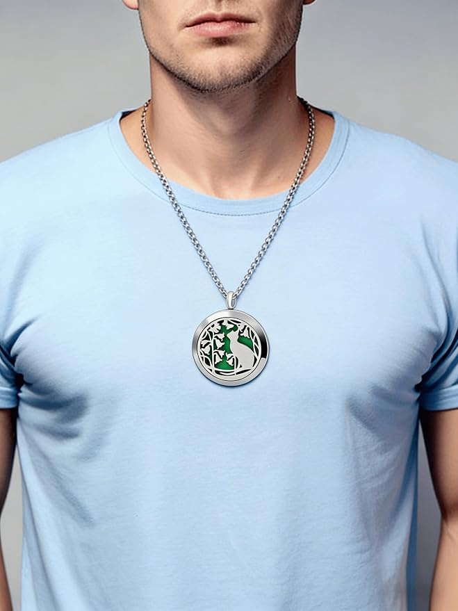Essential Oil Diffuser Necklace, Aromatherapy Perfume Stainless Steel Cat Locket Pendant Jewelry Christmas Birthday Gift for Women Men Teen