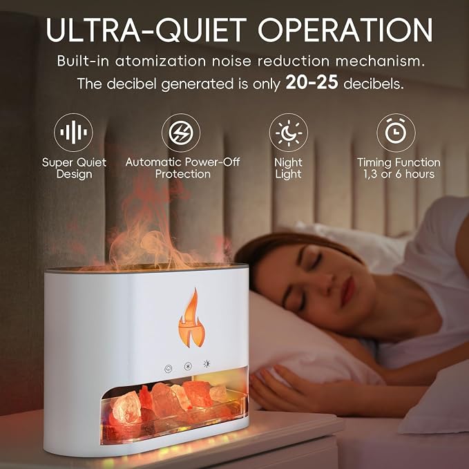 YALEDI Essential Oil Diffuser, Fireplace Fire Flame Aromatherapy Diffuser, 250ml Himalayan Salt Lamp Scent Diffuser, Cool Mist Humidifier with 7 Colors Light, Timer & Auto-Off for Home, Room (White)