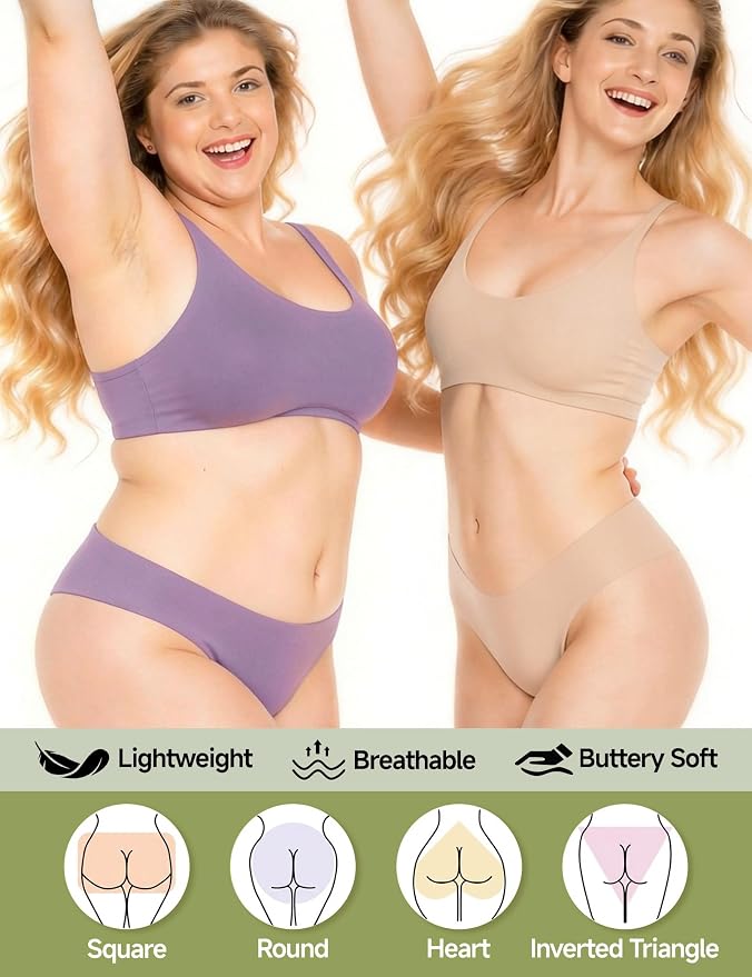 Seamless Thongs for Women No Show G-String Thong Breathable Cotton Panty Liners Underwear for Yoga Workout Gym