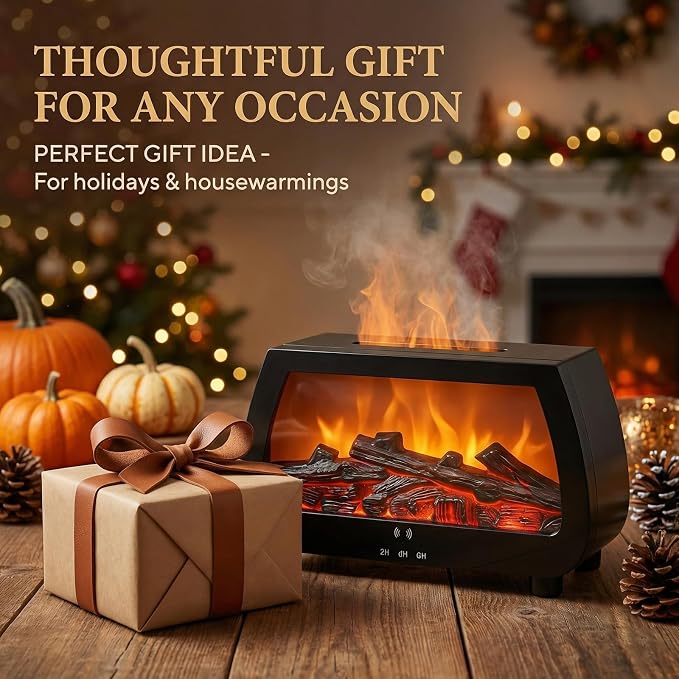 Essential Oil Diffuser with Fireplace Flame Lamp,Aromatherapy Aroma Humidifier, 7 Colors Noiseless Remote Control,Timer & Auto Shut-Off for Home Bedroom Office Spa Yoga