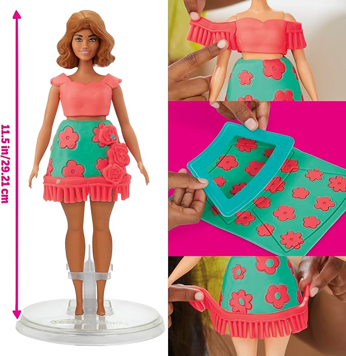Play-Doh Barbie Florals and Fringe Set, Make Doll Clothes with Modeling Compound & 9 Fashion Accessories, Arts & Crafts for Girls & Boys 5+