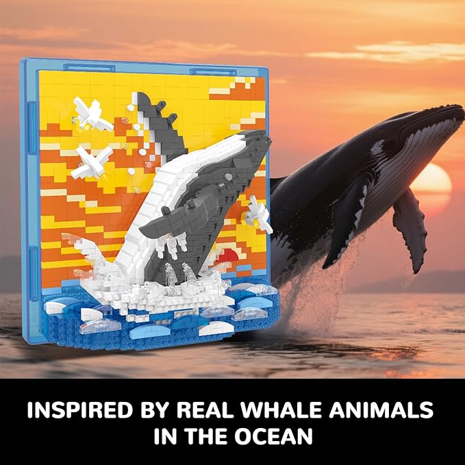 Whale Animal 3D Wall Art Micro Mini Building Blocks Set, Unique Home Wall Decor or Table Display, No Compatible with Lego Set, Ideal Gift Toy for Adults Boys Girls (1495 PCS)