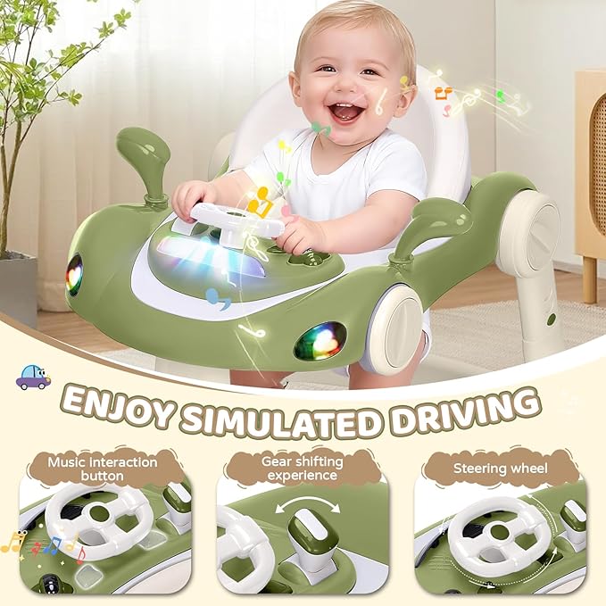 Baby Walker, 4-in-1 Baby Walker with Wheels Portable, Foldable Infant Toddler Walker for Boys Girls 6-18 Month (Bean Green)