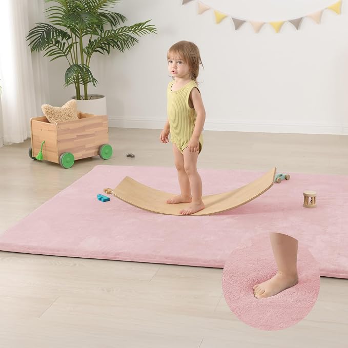 Huloo Sleep Baby Play Mat for Floor,50"×65" Playpen Mat for Toddler,Infant,Kids,1.3" Thick Elasti Foam Non-Slip Nursery Rug,Water Repellent Soft Padded Floor Mats for Tummy Time,Crawling(Pink)