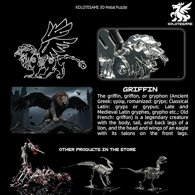 Mythical Griffin 3D Metal Puzzle Model for Adults, Eagle-Lion DIY Building Model Kit, Fantasy Building Figurine for Gamers or Desk Metal Decor