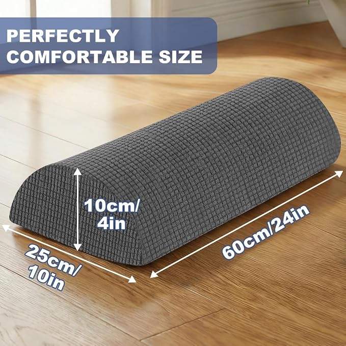 Half Moon Bolster Pillow with Straps, Knee Pillow for Back Sleeping, Under Knee Pillow for Sleeping, Relieves Pain in Legs and Knees, Machine Washable Cover, 24" X 10" X 4", Grey