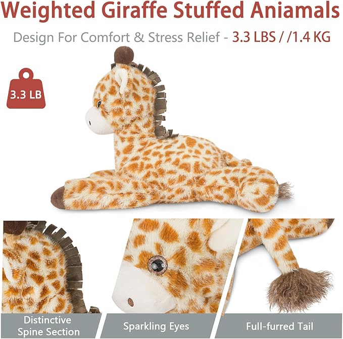 Niuniu Daddy 20" | 3.3 Pound Weighted Giraffe Stuffed Animals for Adults Kids, Giant Weighted Giraffe Plush Toy with Soft Fur, Big Large Fluffy Body Pillow for Large Cute Present Christmas Birthday