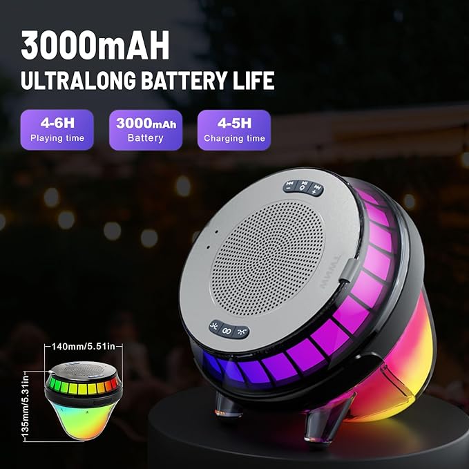 Floating Speaker for Pool with Colorful Lights, IPX7 Waterproof Floating Hot Tub Speaker, 15W Stereo Loud Sound, 360° Loud Stereo Sound, TWS, Great for Pool Shower Travel SPA