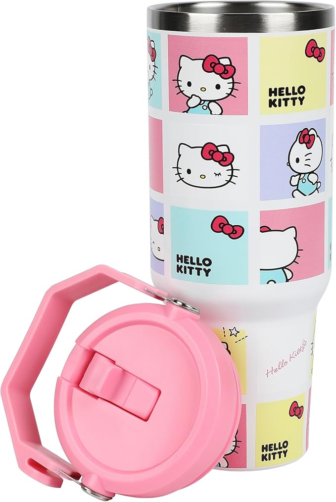 Bioworld Hello Kitty Character Squares White 40 Oz Stainless Steel Tumbler