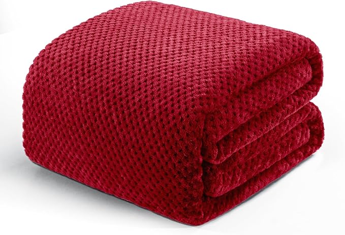 Exclusivo Mezcla Soft Waffle Fleece Bed Blanket Twin XL Size, Deep Red | Lightweight Plush Blanket for Bed, Couch, Sofa, Cozy Fluffy Design for Bedroom, Guest Room, All Season, 90x66 Inches