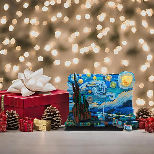 The Starry Night Toy Building Sets,DIY Building Blocks Van Gogh Starry Sky World Painting,Small Particles Children's Educational Assemble 3D Model,Stacking Blocks for Children and Adults