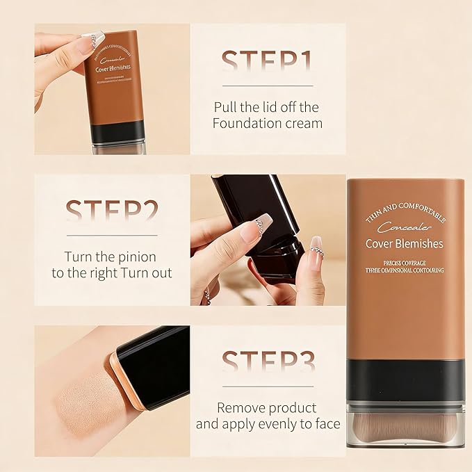 Flawless Hydrating Face Foundation Stick, Korean Lightweight Full-Coverage Cream-to-Matte Multi-Use Makeup for Dark Circles & Blemishes, Long-Wear Cream Stick with Brush (05#Deep Wheat)
