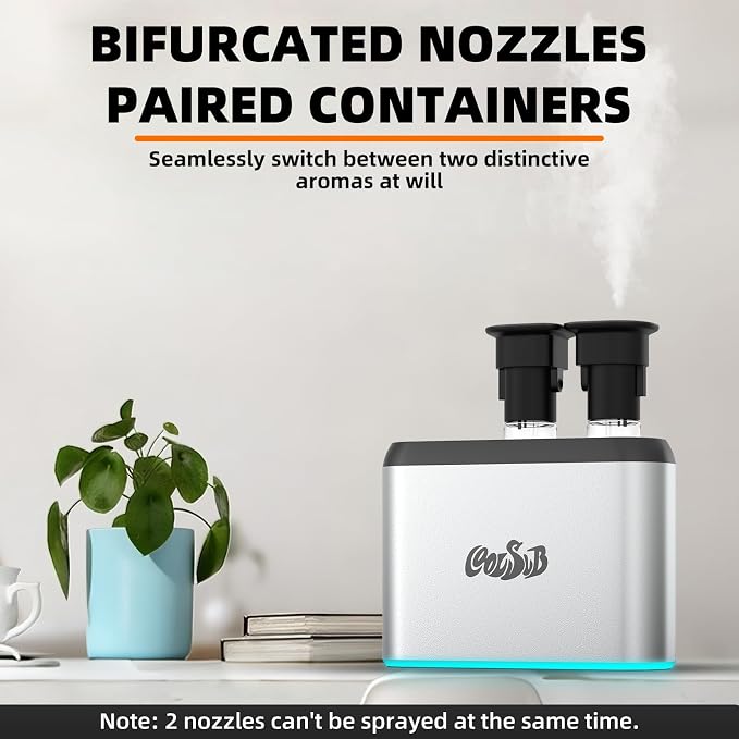 Smart Aroma Diffuser, Dual-Nozzle Waterless Essential Oil Diffuser with Cool Mist, Super Silent Aromatherapy Essential Oil Diffuser Battery Operated for Car, Home, Office Silver