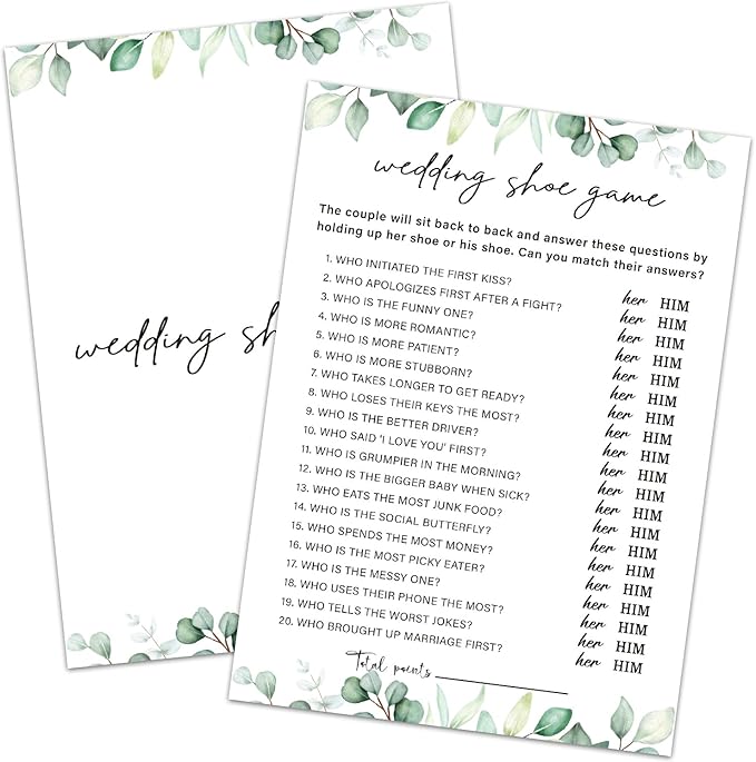 Wedding Shoe Game - Wedding Shower Games, Bridal Shower Games 30 Guests for Engagement Party, Bridal Game (Eucalyptus Botanical) -0008