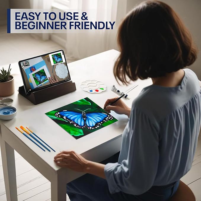 DIY Painting Class Kit for Adults with Video Tutorials: Learn to Paint Blue Butterfly – How to Paint with Acrylics – Ideal Mothers Day Gift – 9 Piece Acrylic Paint Set