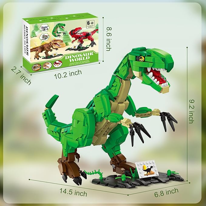 Dinosaur Building Blocks Toys for Kids Ages 6-14 | STEM Building Block Set, Christmas Birthday Gift for Boys Ages 6-8 7-9 8-14 (Green)