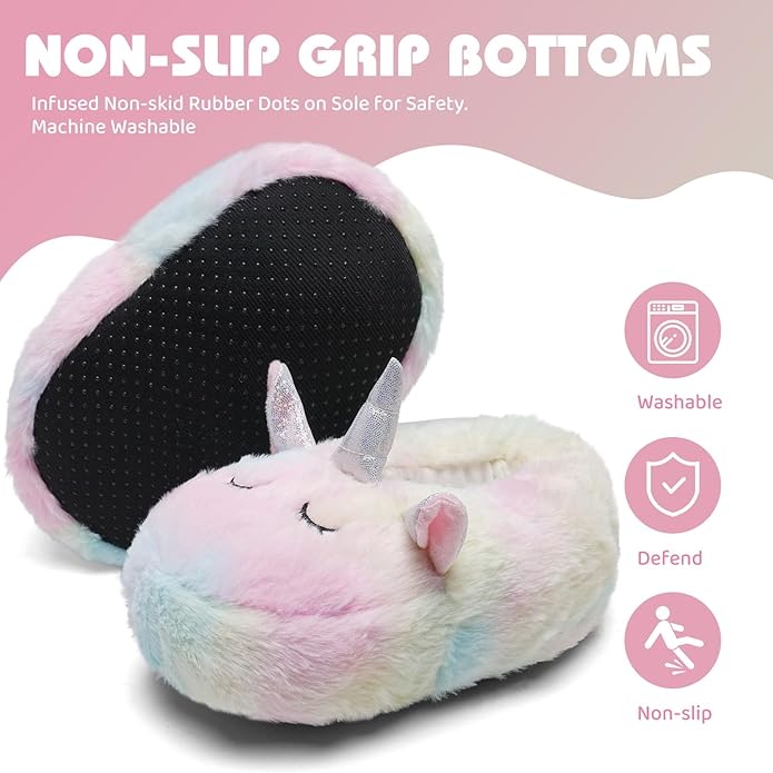 IceUnicorn Toddler Slippers Kids Cute Funny Animal House Shoes Girls Boys Christmas Fluffy Bedroom Indoor Slipper, Cat, Bunny, Unicorn, Axolotl, Fox