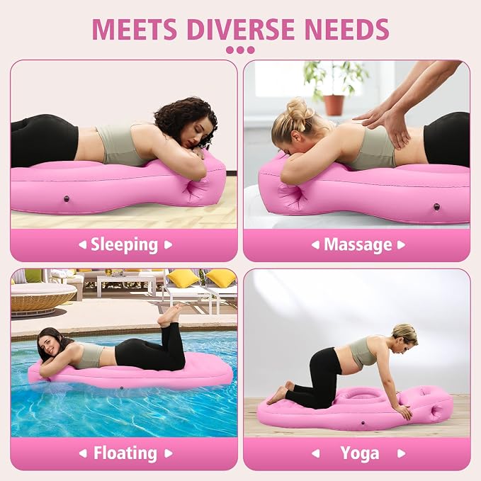 Inflatable Pregnancy Pillow with Hole - Pregnancy Blow Up Mattress, Maternity Pillow Inflatable for Prone Sleeping Includes Electric Pump, Relieves Back/Hip Pain, Pink
