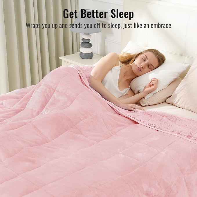 Uttermara Sherpa Fleece Weighted Blanket 20 lbs for Adult, Unicolor Ultra-Soft Fleece and Sherpa, Dual Sided Cozy Plush Blanket for Sofa Bed, 60 x 80 inches, Pink