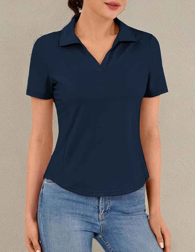 JACK SMITH Women's Golf Polo Shirt V Neck Short Sleeve Tennis Shirt Sun Protection Moisture Wicking Athletic Tops
