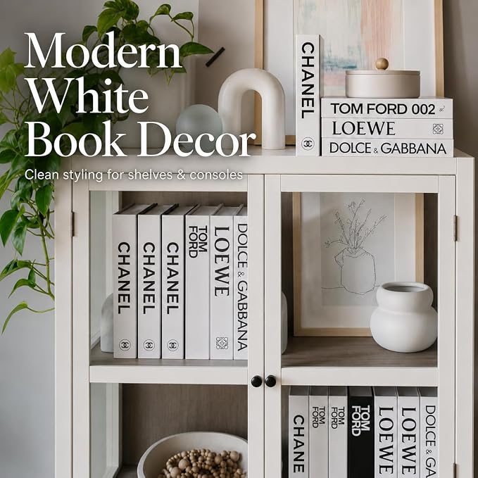 4 Pcs Decorative Books | Faux White Coffee Table & Shelf Decor | Bright Scandinavian Look for Living Room, Office and Entryway - Not Real, Tool-Free 2-Min Setup