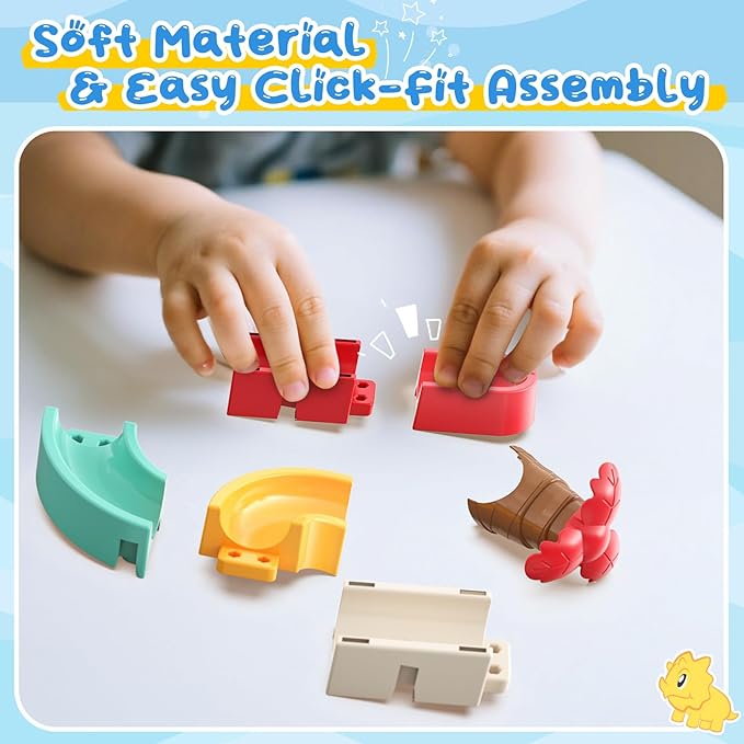 Dinosaur Bath Toys with Track & Fishing Rod – 47PCS Wall Suction Slide Playset for Toddlers, DIY Water Race Track with 6 Dino Toys, Bathtub Fun Gift for Kids Boys Girls Age 3+