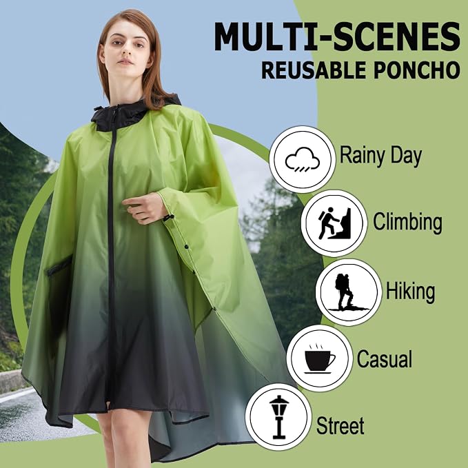 Fashion Hooded Rain Poncho Waterproof Raincoat Jacket with pocket for Women/Men/Adult
